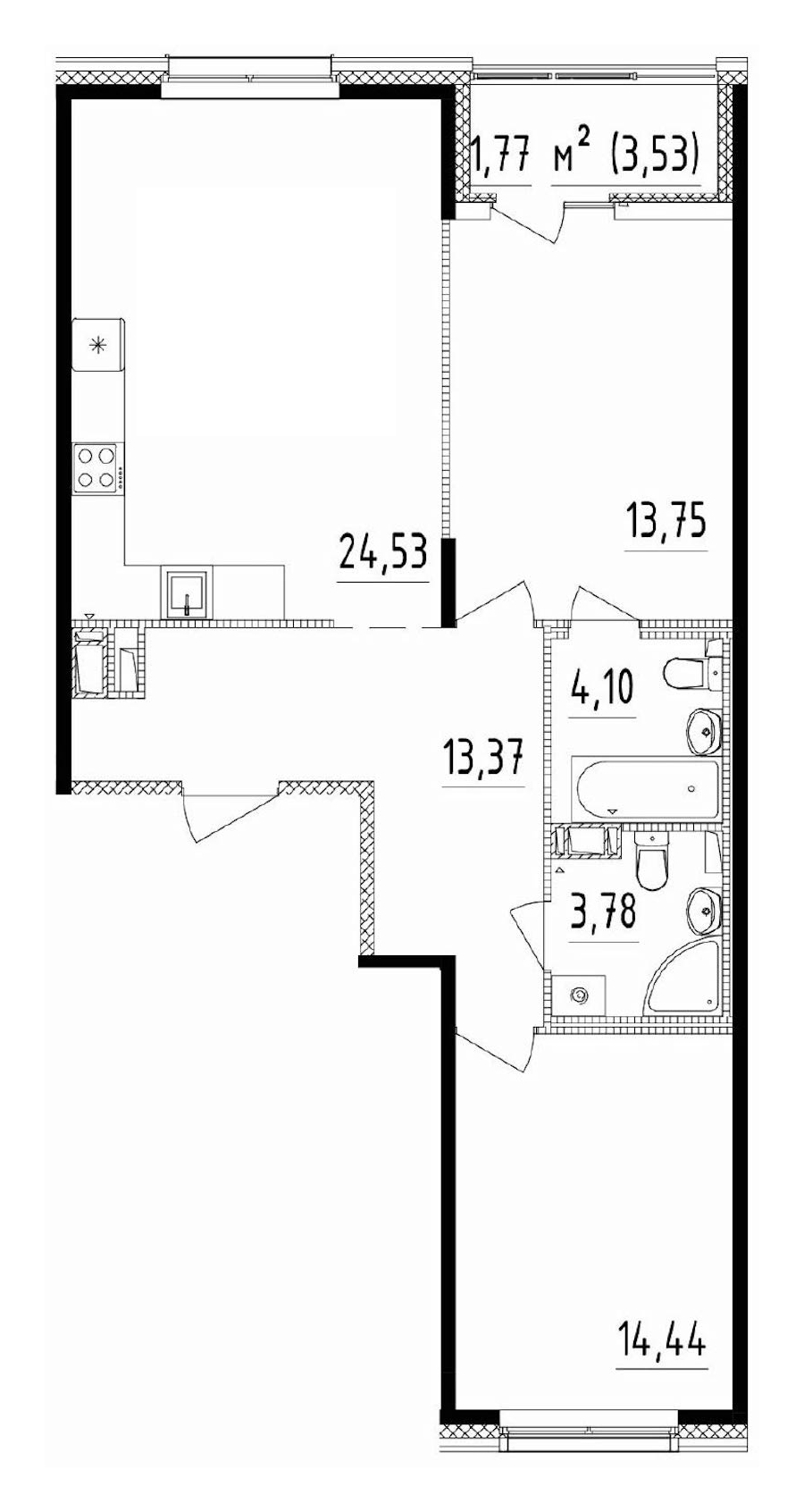 2-комнатная квартира 73.97 м², 14/14 эт., ЖК «Чёрная речка»